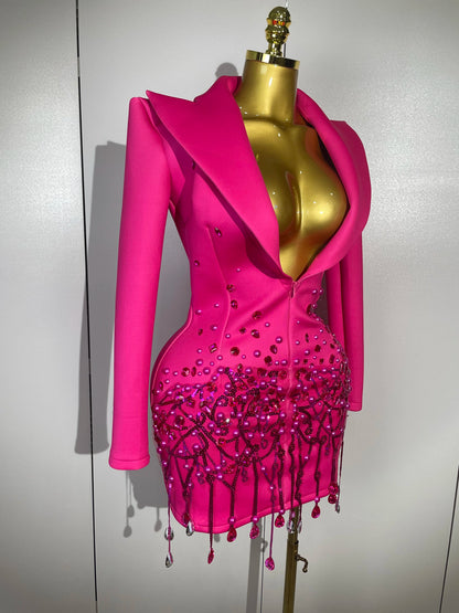 Sparkly Crystal Pearls Long Sleeve Mini Dress