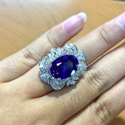 Luxury Women Rings with Oval Blue Flower Design