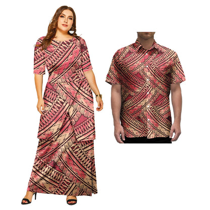 2 Pcs Custom Polynesian Traditional Dresses and Mens Shirts