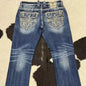 Blue Embroidered Men's and Women's Retro Trendy Jeans