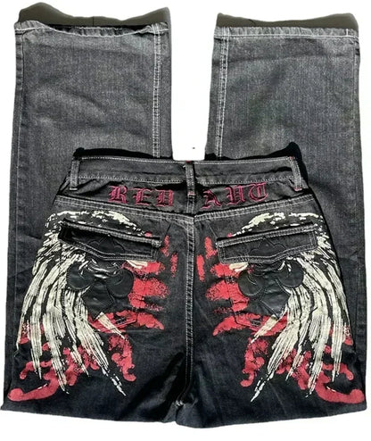Oversized Print Baggy Jeans Men Vintage Gothic