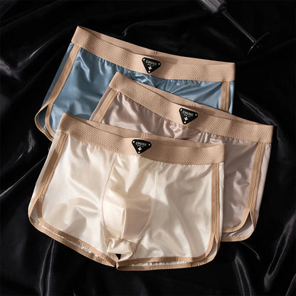 3PCS Luxury Silk Satin-like Men's  Breathable Underwear