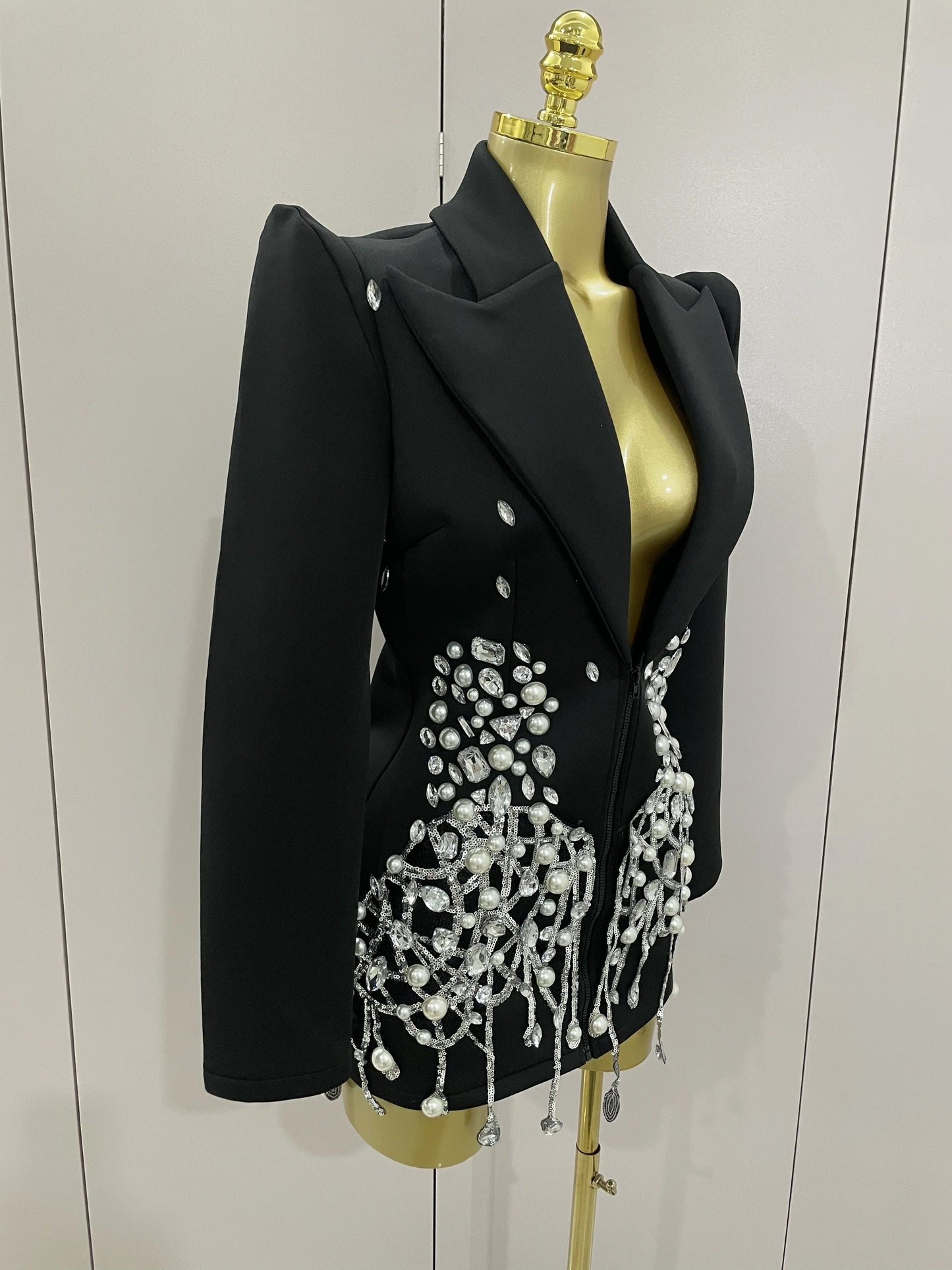 Sparkly Crystal Pearls Long Sleeve Mini Dress