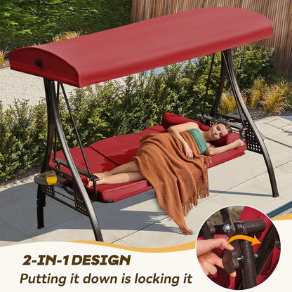 3 in 1 Outdoor Porch Swing with Adjustable Canopy
