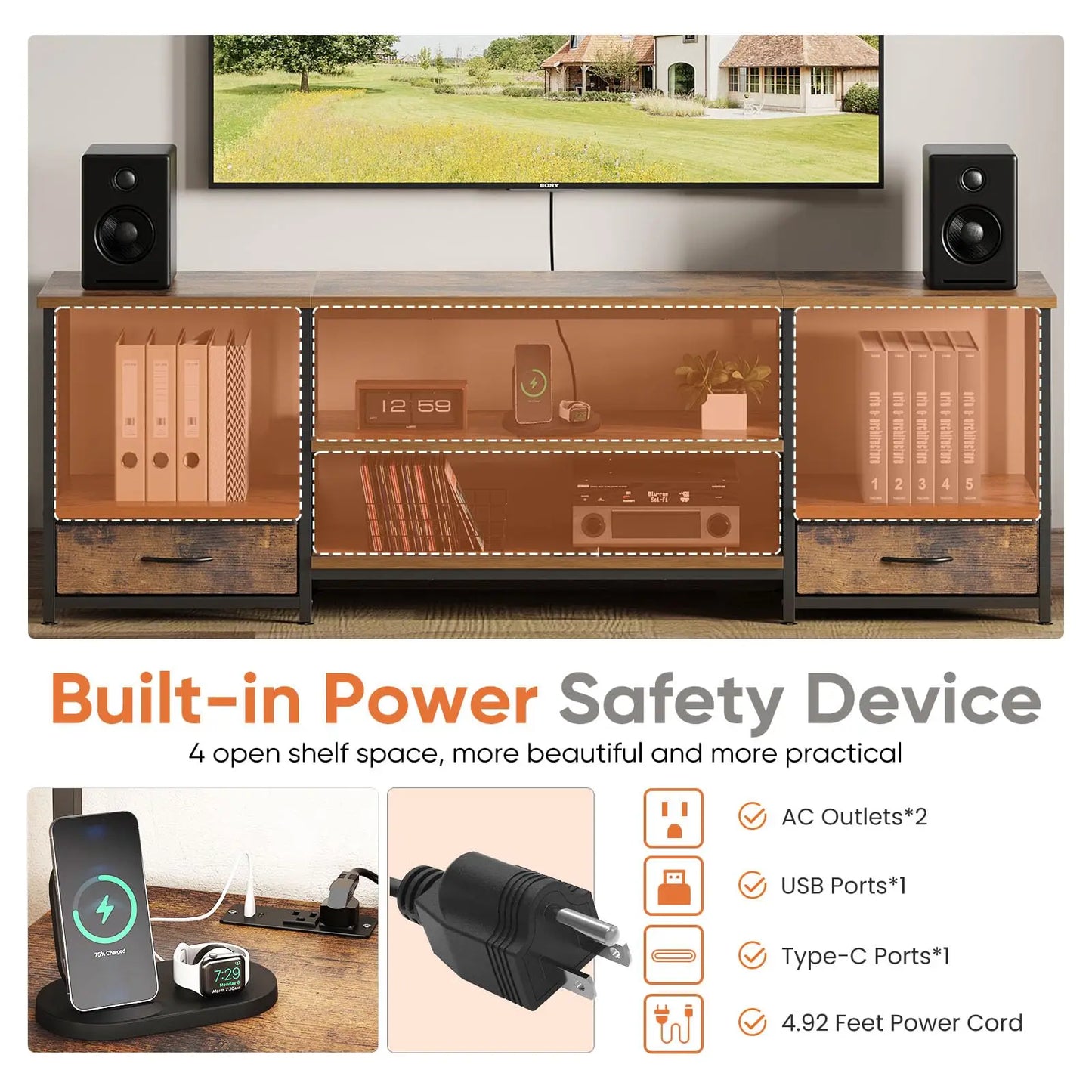 Wooden Tv Stand For Up To 75 Inch TV