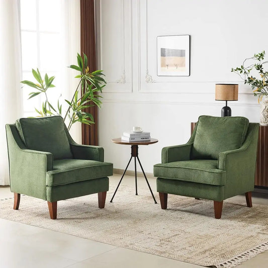 Set Of 2 Modern Accent Chairs, Green Upholstered Armchair Comfy