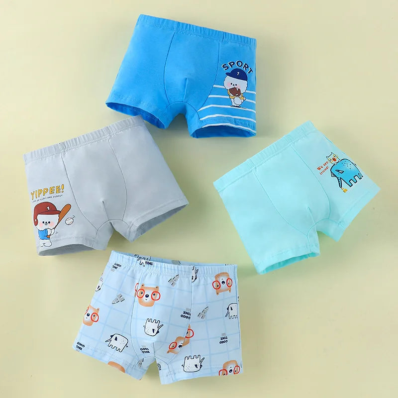4PCS Boys Cotton Antibacterial Cute Cartoon Print Underwear