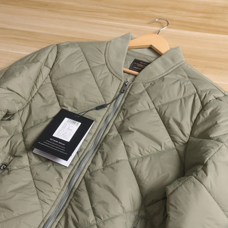 Men's Cotton Jacket with Quilted Diamond Pattern