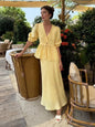 2 PCS V-Neck Lace-Up Bubble Sleeve Shirt  Long Skirt