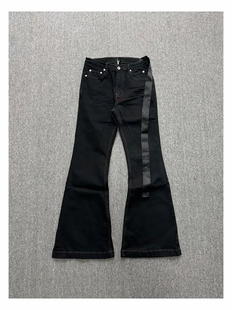 Basic Black Ribbon Loose Flared Casual Jeans