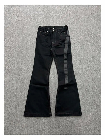Basic Black Ribbon Loose Flared Casual Jeans