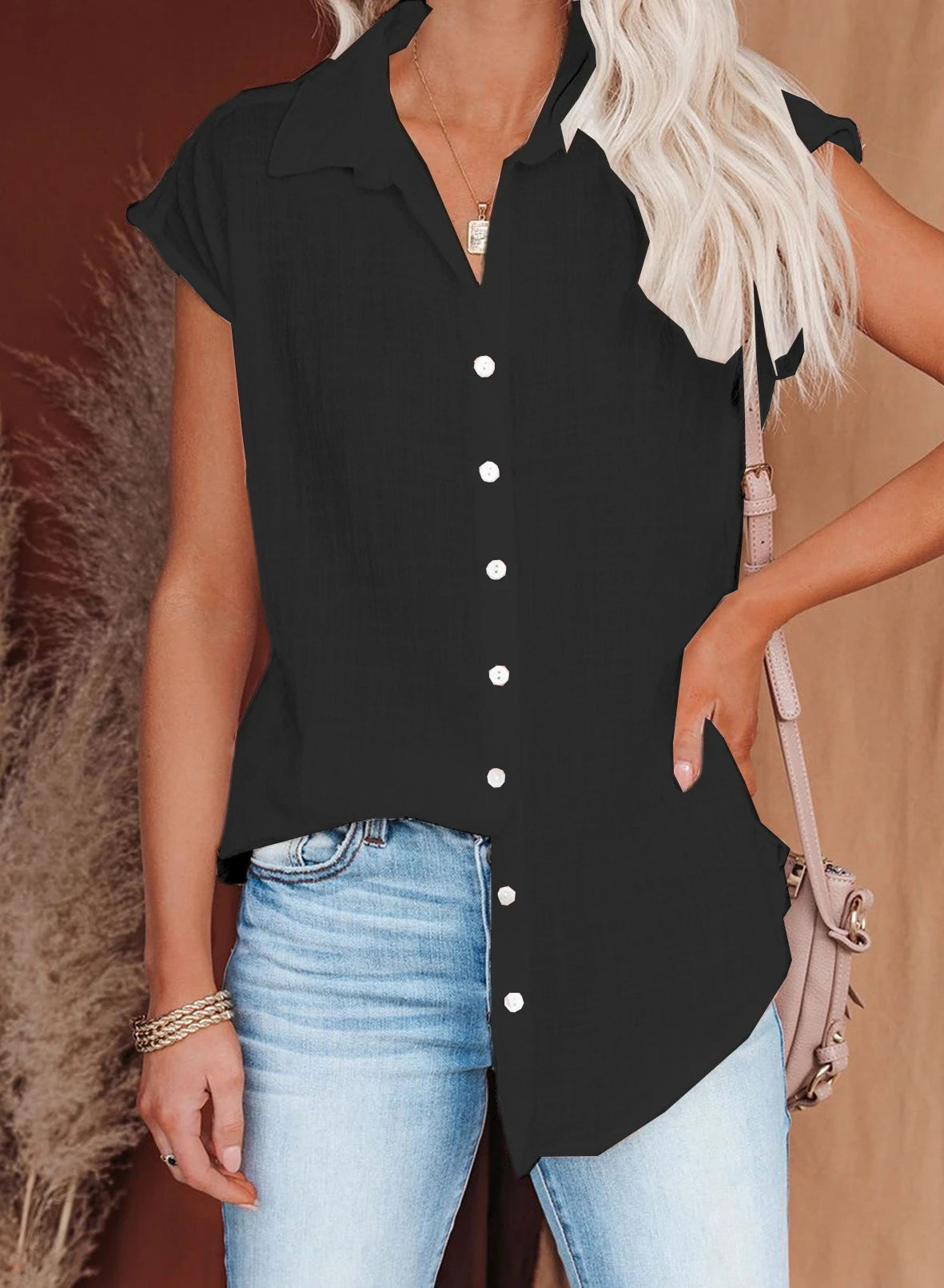 Womens Cotton Linen Casual Short Sleeve Tops