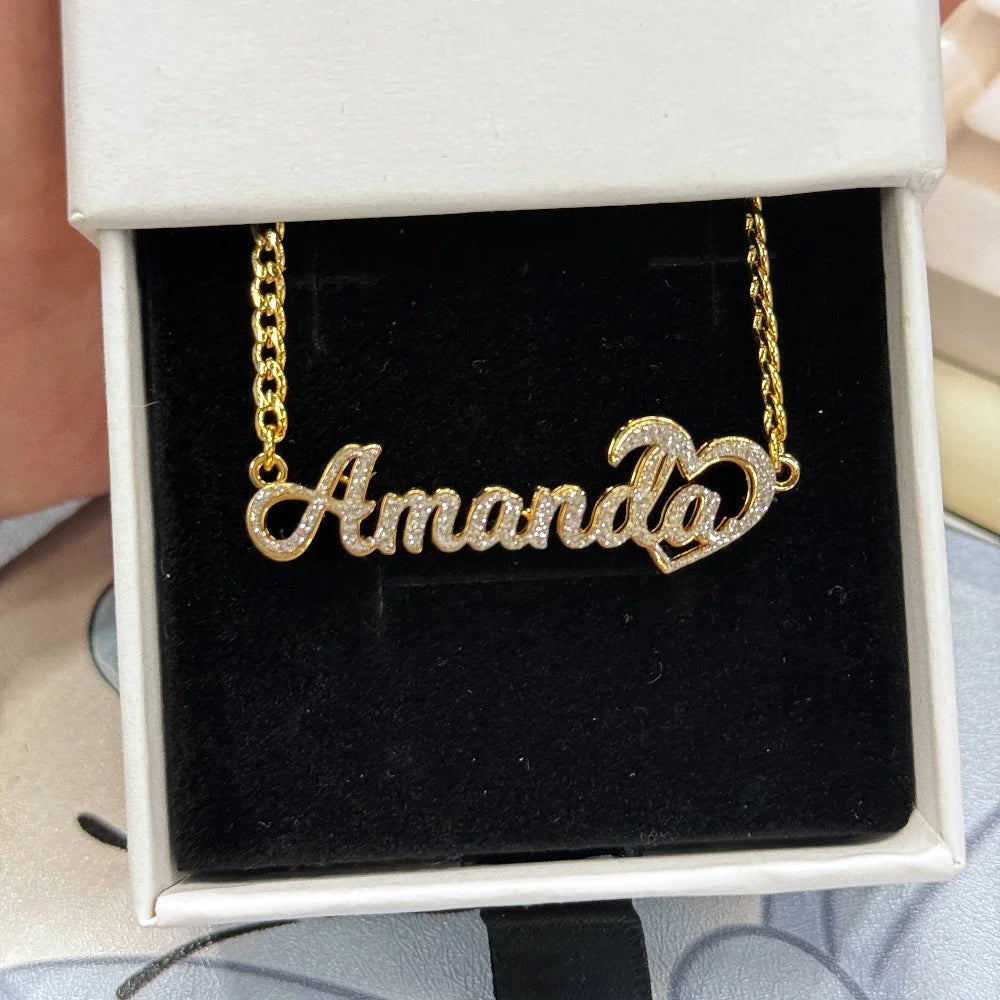 Custom Name Glitter Necklace Double Layer