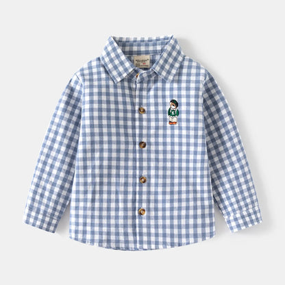 Kids Shirts With Collar Long Sleeved Plaid