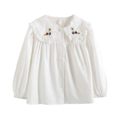White Girl's Blouse Cotton Doll Collar Shirt