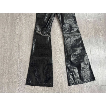Men's Dark Coated Glossy Leather Black Jeans