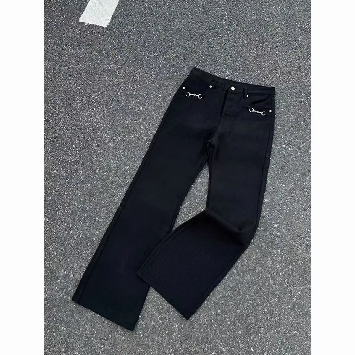 American Retro buckle Design Washed Micro-Flare Jeans