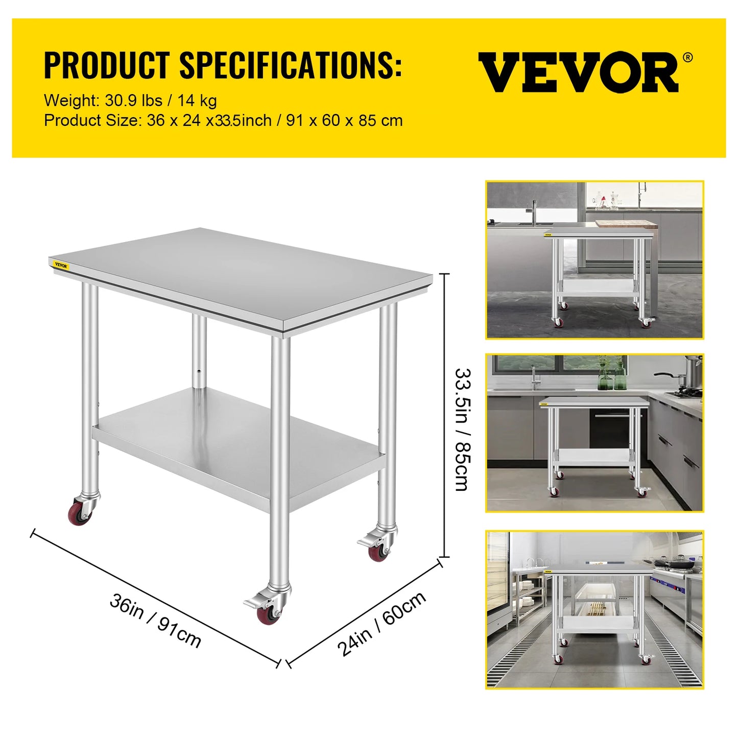 Stainless Steel Commercial Work Table Caster Wheels