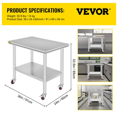Stainless Steel Commercial Work Table Caster Wheels