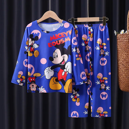 2 Pcs Boys/Girls Minnie Mickey Cartoon Longsleeved Pajamas