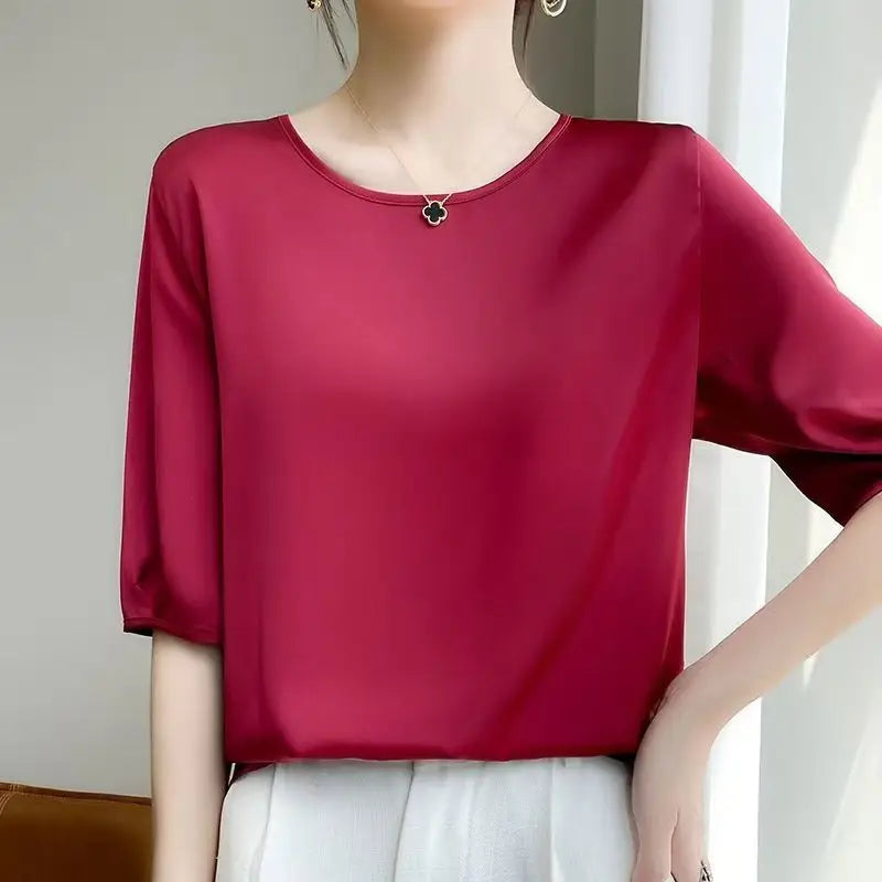 Silky Loose Woman Casual O-Neck pullover