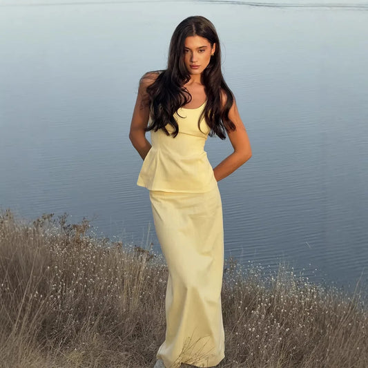2 Pcs Cotton Strap Long Skirt Set Thin Belt