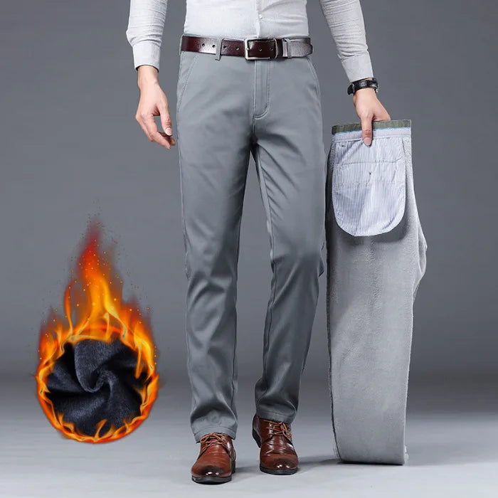 Gray Green Trousers Men Fleece Casual Pants