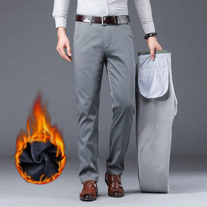 Gray Green Trousers Men Fleece Casual Pants