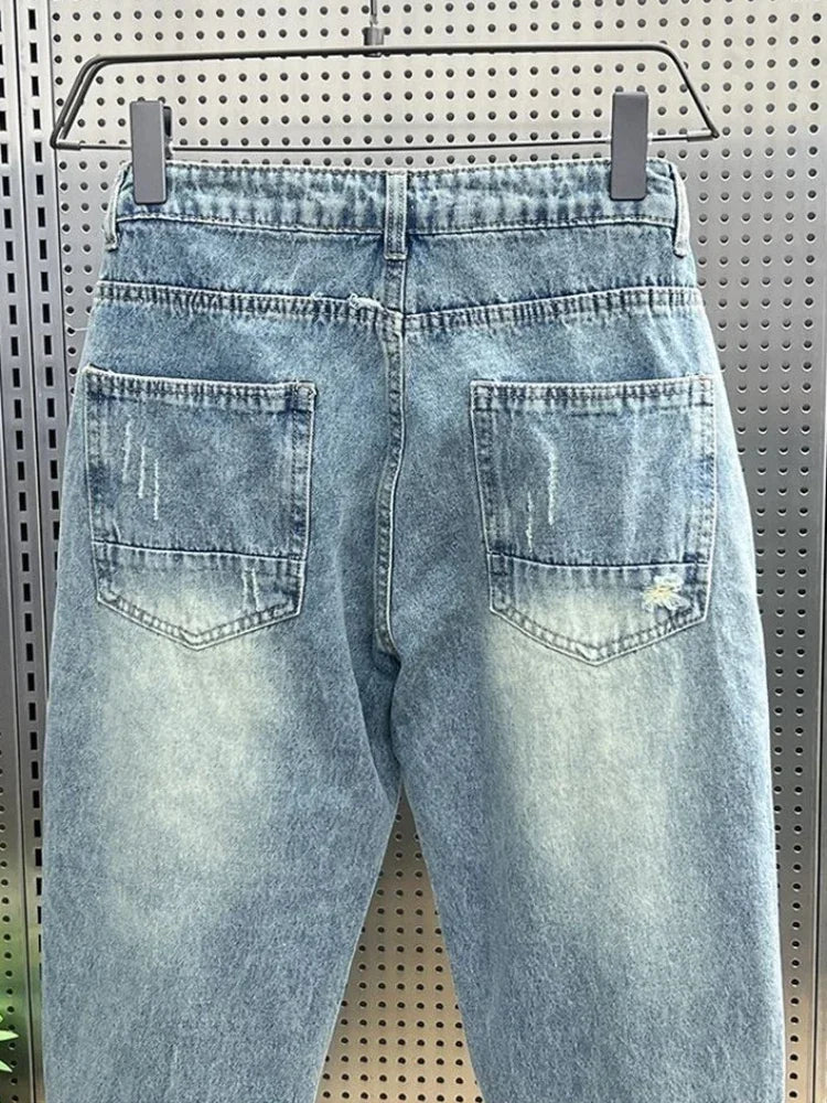 Men's Jeans Torn Broken Ripped Cowboy Pants