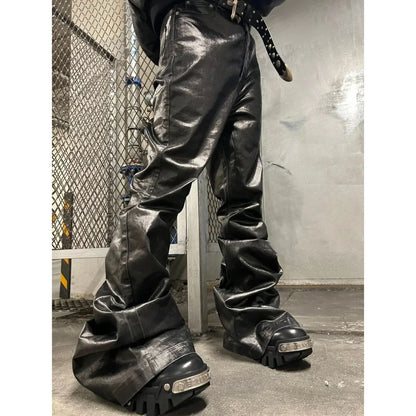 Men's Dark Coated Glossy Leather Black Jeans
