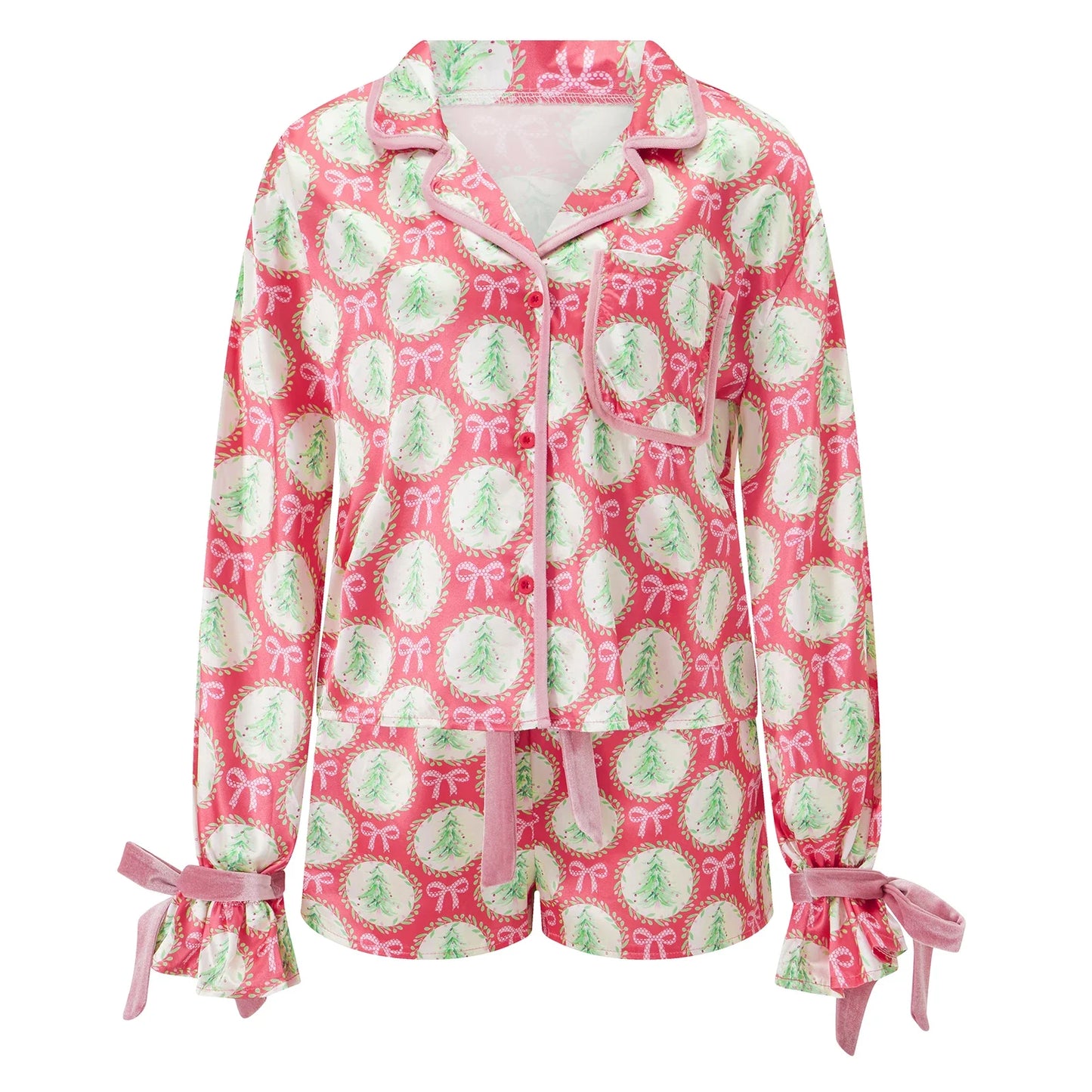 2 Pcs Christmas Pajamas for Women Satin Silk Sleepwear