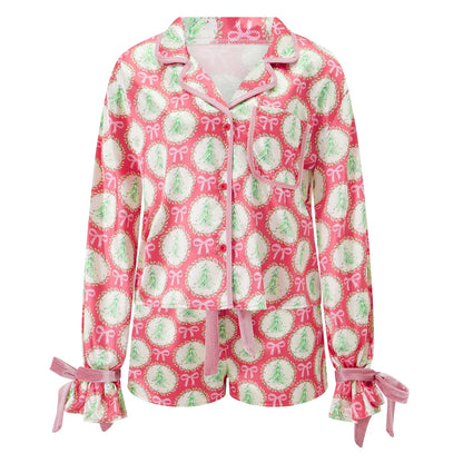 2 Pcs Christmas Pajamas for Women Satin Silk Sleepwear
