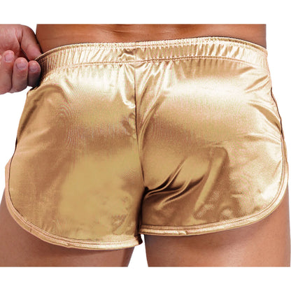 Men Side Split Satin Shorts Built-in Bulge