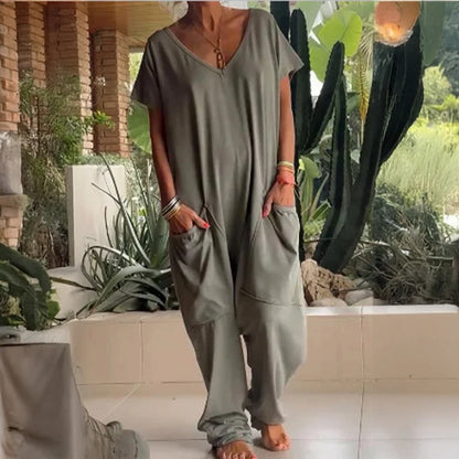 Women's Solid Color Casual Baggy Pocket Romper