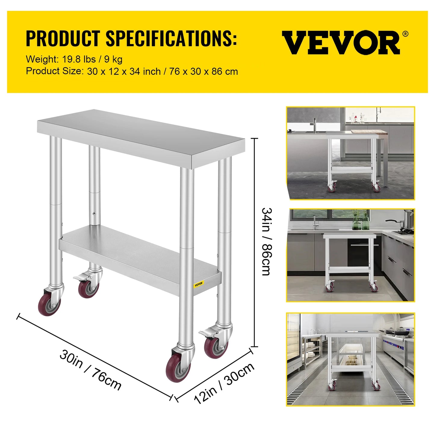 Stainless Steel Commercial Work Table Caster Wheels