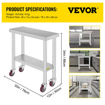 Stainless Steel Commercial Work Table Caster Wheels