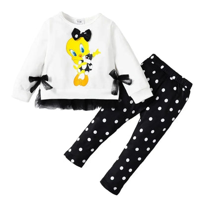 2PCS Girls Long Sleeves Cute Cartoon Top+Pants