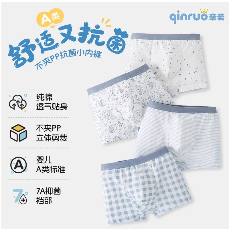 4pcs Teen Boys Boxer Briefs Square Underwear
