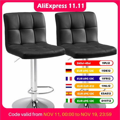 2 PU Leather Bar Stools Upholstered Counter Height