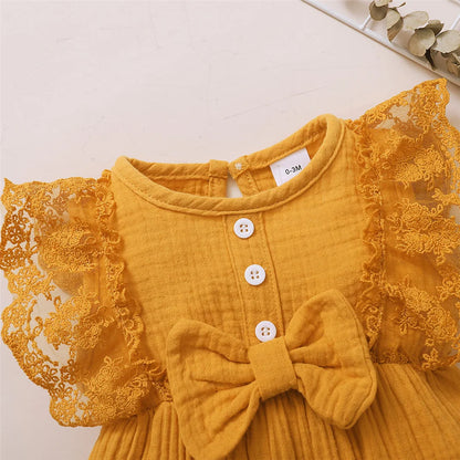 0-18 Month Solid Color Sleeveless Round Neck Lace Edge