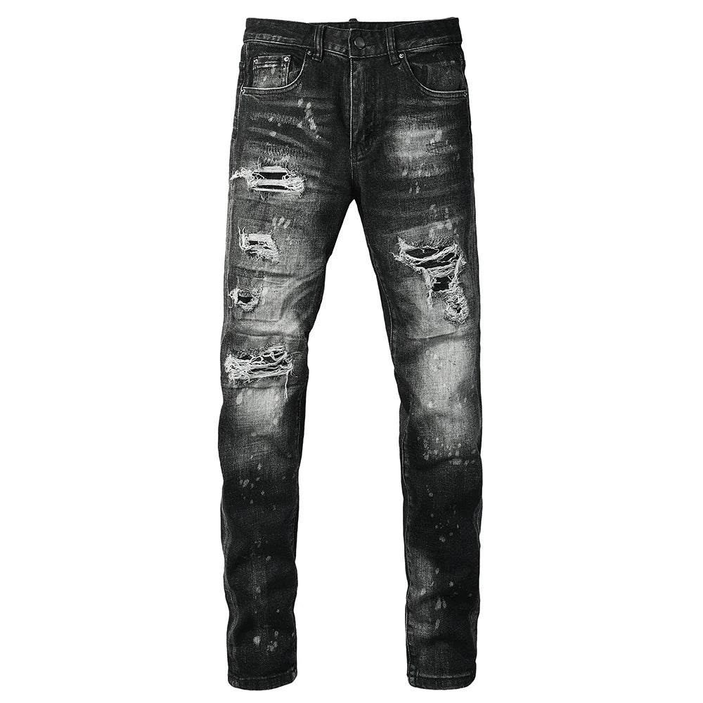 Men Ripped Distressed Black Slim Tapered Jeans