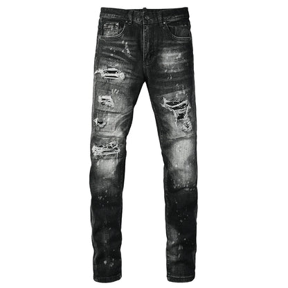 Men Ripped Distressed Black Slim Tapered Jeans