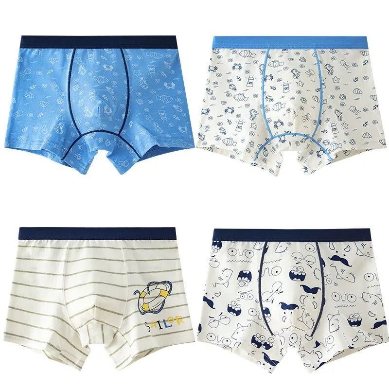 4Pcs Boys Boxer Striped Underwear