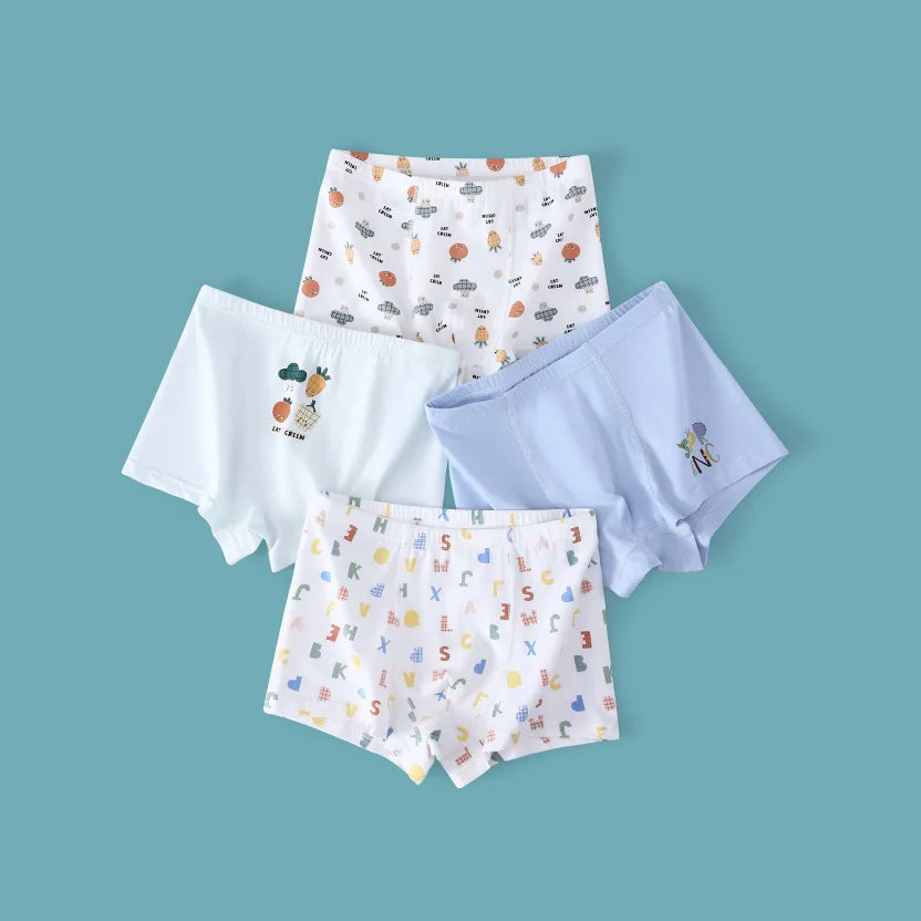 4PCS Cotton Antibacterial Boys Breathable Cartoon Underwear