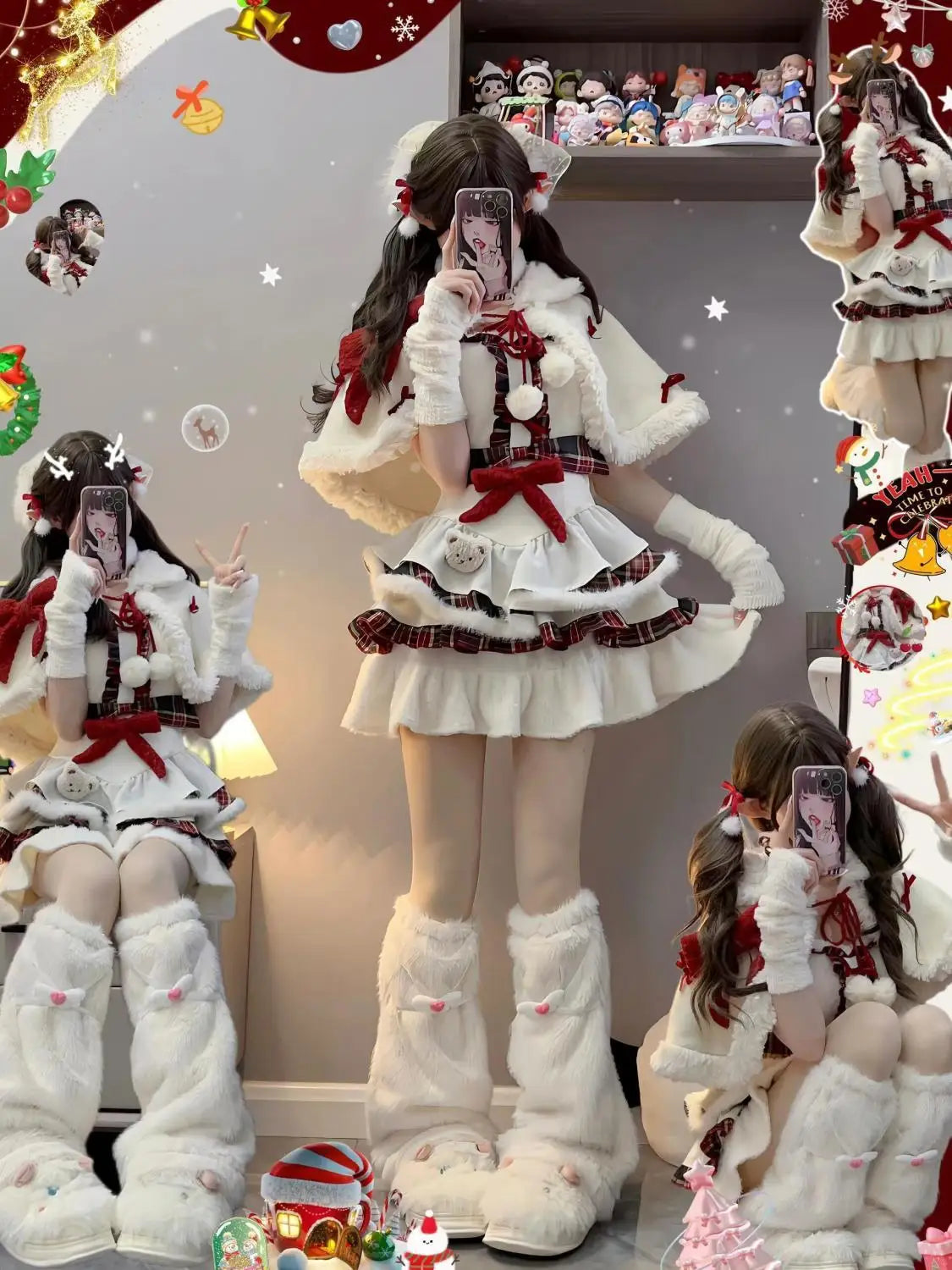 3 Pcs Kawaii Robe Hairy Lolita Cape Sweet Bow