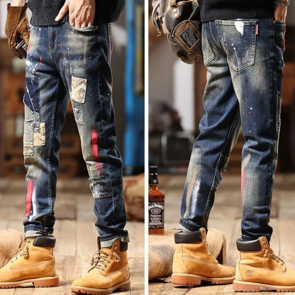 Tapered Jeans for Men Tight Pipe Washed