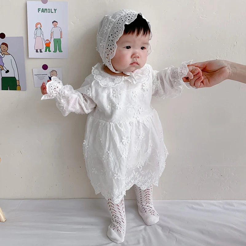 Baby Girls Long Sleeve Flower Embroidery Jumpsuit