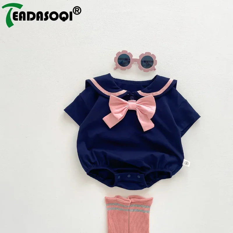 Baby Girls Rompers Sailor Collar Bodysuits