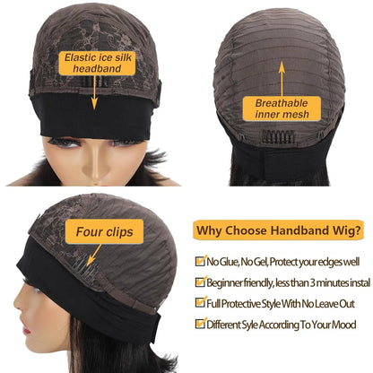 Headband Wigs Human Hair Short Wear Glueless