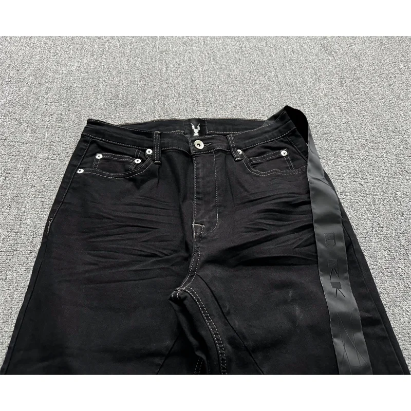 Basic Black Ribbon Loose Flared Casual Jeans